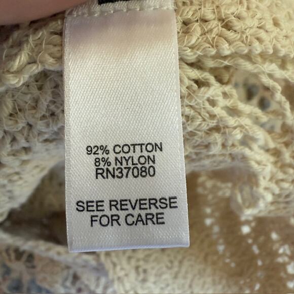 Womens Open Knit Crochet Paisley Sweater Large Cottagecore Oatmeal Boho - Picture 10 of 12